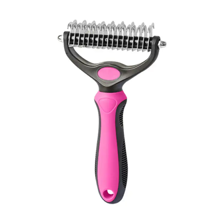 Cepillo de aseo para mascotas, rastrillo de doble cara para perros y gatos, cepillo profesional para eliminar el pelo y herramienta para desenredar, elimina nudos, mechones, enredos y pelo volador de forma segura y eficaz - 1