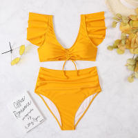 Conjunto de Bikini de dos piezas para mujer, traje de baño negro de cintura alta, ropa de playa sólida, bañador, novedad de 2022 - details 3
