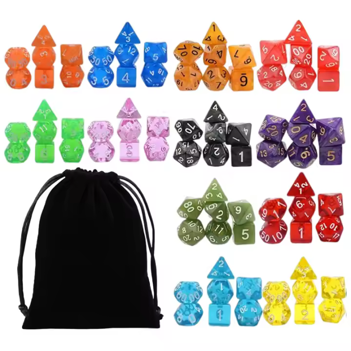 Sets de Dados DND 10 X 7 Polyhedral Dados (70pcs) Bolsa de Cordón Grande - 1