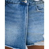 2025 europeo y americano nuevo verano casual temperamento lavado falda de pantalón rasgado azul claro pantalones cortos de mezclilla para mujer - details 9