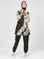 3 unids/set musulmán Burkini mujeres traje de baño impermeable largo traje de baño islámico traje de baño modesto (Top + pantalón + hijab) - details 1