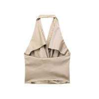 OUWU- top halter de satén a la moda para mujer, top elegante versátil plisado lateral sin espalda para mujer 2025 - details 5