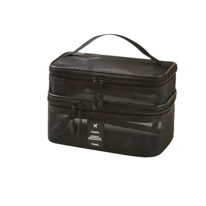 Bolsas de cosméticos de malla con cremallera, bolsa de almacenamiento transparente de gran capacidad de doble capa, organizador de artículos de tocador multifuncional de 1/2/3 capas - 1