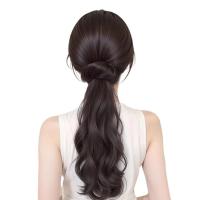 Elegante estilo coreano, coleta larga ondulada y rizada, extensiones de cabello, cola de caballo, peluca sintética con cabeza de bola esponjosa para fiesta - details 12