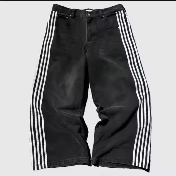 Pantalones Vaqueros de Cintura Alta con Rayas Bordadas Vintage Estilo Hip Hop Callejero para Hombres y Mujeres Pantalones Informales Holgados de Pierna Ancha - 1