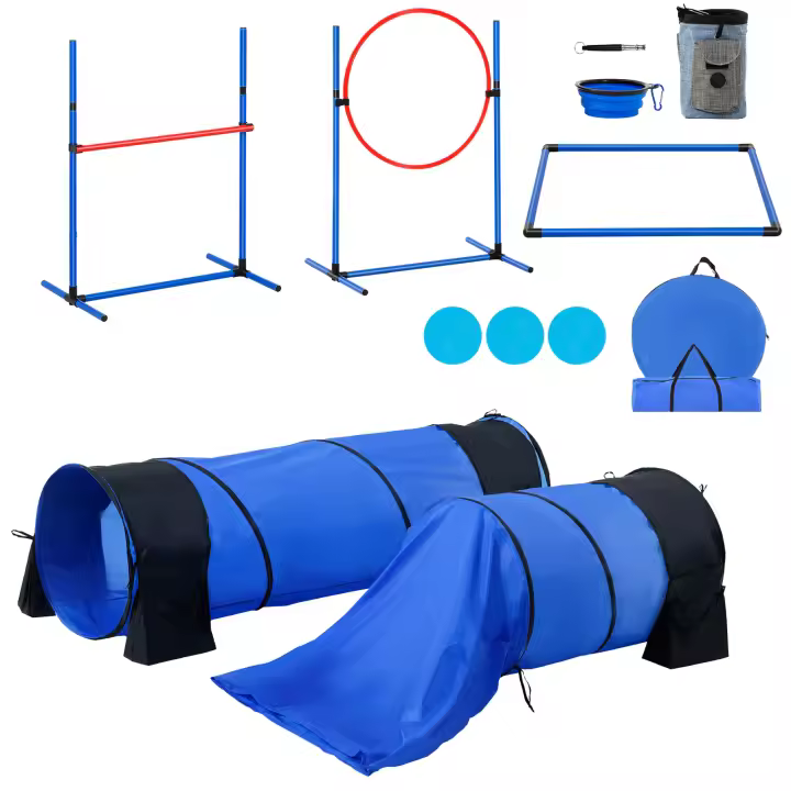 SucceBuy Juego de entrenamiento de agilidad para perros: carrera de obstáculos ajustable con obstáculos, postes de tejido y túneles - 1