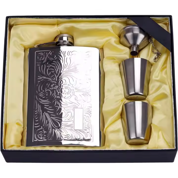 Frascos para licor para hombres Petaca de calidad inoxidable 8 oz Bolsillo Grabado Vino Bebida Olla Alcohol jarra metal 220 ml whisky frasco (Patrón) - 1