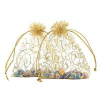 Bolsas de Organza doradas con estampado de pestañas, 100 piezas, 10x15cm, bolsa de joyería, bolsas de Organza con cordón para favores de boda, regalo de dulces - details 1