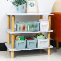 Cesta de almacenamiento de escritorio de plástico, cestas de almacenamiento de aperitivos gruesas verdes/blancas, cajas de almacenamiento de artículos diversos rectangulares grandes para dormitorio - details 7