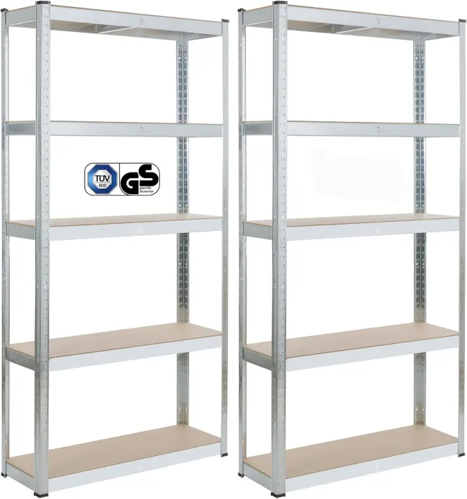 Juego de 2 Estanterías 180x90x30cm Azul 5 Estantes Estantería de Taller sin Tornillos - 1