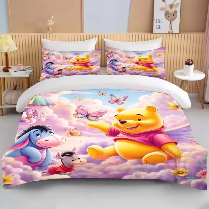 Juego de Ropa de Cama Pooh Cómoda Funda de Edredón, Funda de Almohada, Decoración del Hogar para Niños y Adultos - 1