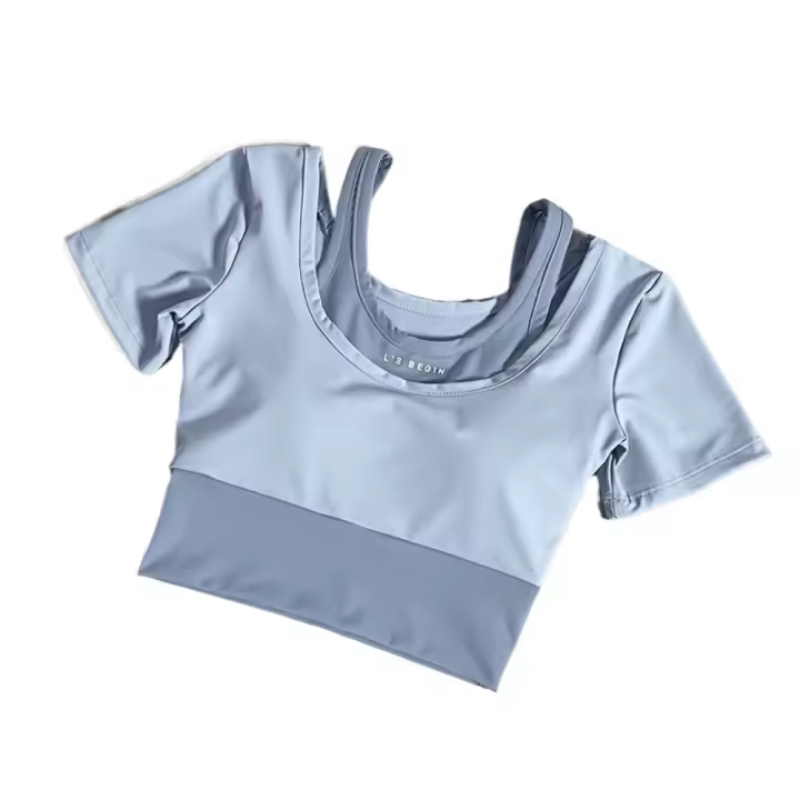 Camiseta de fitness transpirable de manga corta para mujer para entrenamientos de yoga de secado rápido - 1