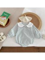 Ready Stock Mono para recién nacidos, pelele elegante a cuadros con cuello Peter Pan y cordón de manga larga para niñas de 0 a 2 años - details 10