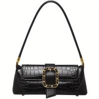 Bolso de hombro retro para mujer, espacioso, multifuncional, con cierre de hebilla magnética, imitación antidecoloración, blanco y negro para compras, viajes, uso diario - details 4