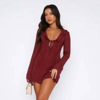 Vestido Bandage de manga larga de malla para mujer, minivestido Sexy con cuello con cuentas y volantes, fiesta y noche en la playa Tre 2023 - details 10