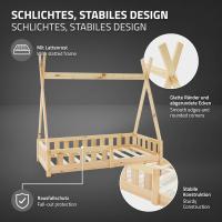 Cama Infantil Tipi Natural 70x140 cm Protección Antcaída Y Somier Estructura de Listones De Mara Maciza De Pino Juego de Cama Juvenil - details 1
