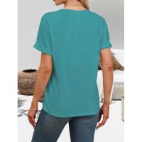 Tops de moda de color sólido con cuello en V, ropa popular coreana, camiseta holgada de manga corta de verano para mujer. - details 2