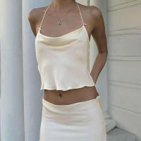 BUNO-Conjunto de 2 piezas de moda de verano de gato extraño para mujer, Tops con volantes y cuello Halter + minifaldas, trajes de fiesta en la playa de tendencia de vacaciones - details 8