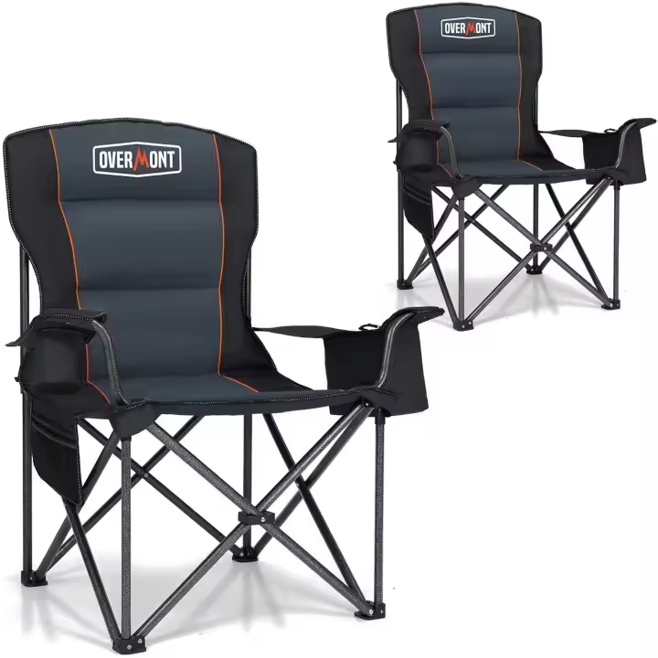 Silla de Camping Plegable Grande 2 Piezas - Silla Playa Portátil con Reposabrazos Bolsa Nevera Portabebidas - Soporta 204 kg - para Camping Pesca - 1
