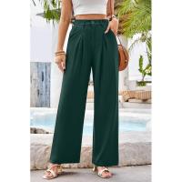Mujeres de cintura alta, pantalones de vestir lisos de moda, pantalones sueltos de pierna recta para - details 19