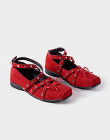 Arco rojo solo zapatos de las mujeres francés retro pequeños zapatos de cuero nuevo remache hebilla de cinturón pisos de ballet - details 19