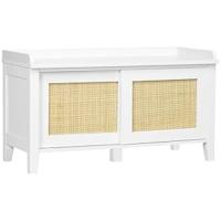 Mueble de TV para televisores de hasta 55 pulgadas con estante ajustable y 2 puertas de ratán para dormitorio o salón 120x35x46 cm blanco - details 3