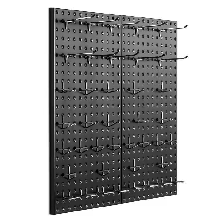SucceBuy Paneles de tablero de clavijas de metal, negro, 24 x 12 pulgadas, 2 paneles, organizador de pared resistente, para almacenamiento en el hogar y el garaje - 1