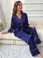 Ropa de dormir de satén de seda, pantalones con cuello ranurado, conjunto de camisón de 2 piezas, Tre y otra ropa informal para mujer - details 18