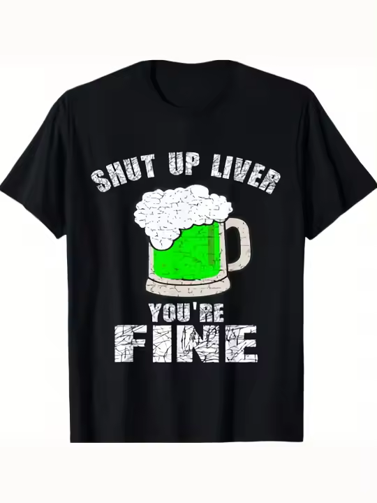 Camiseta de Parrilla de San Patricio Cuello Redondo Manga Corta Material de Algodón Suave y Cómodo - 1