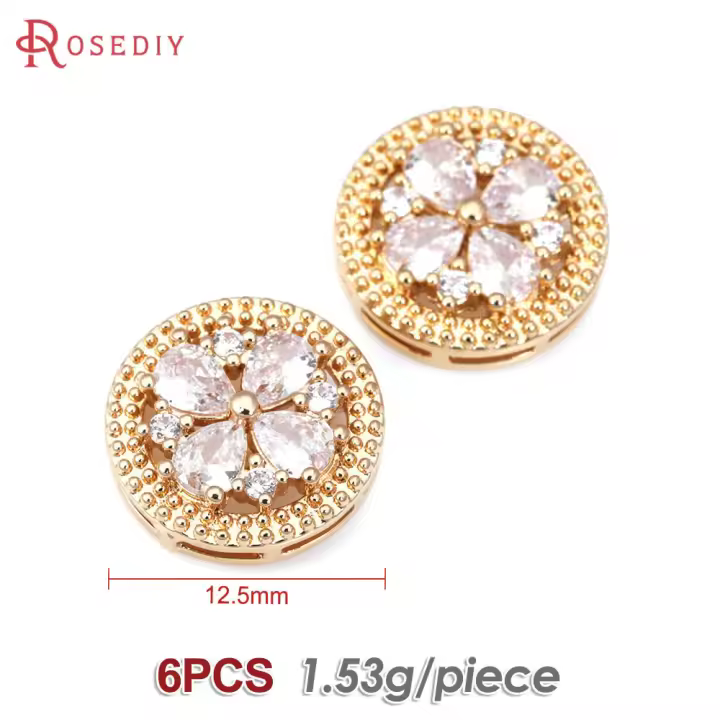 Alta calidad, latón de Color oro de 18K y circonita, botones redondos para ropa, fabricación de joyas, accesorios Diy - 1