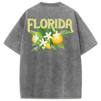 Camiseta lavada con diseño de flor de naranja de Florida para mujer, camisetas suaves de verano, ropa deportiva cómoda para mujer, Top informal Multicolor - details 35