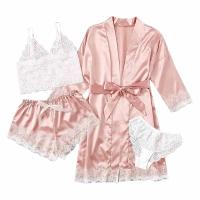 Pijama a la moda para mujer, conjunto de pijama de satén de seda sintética con ribete de encaje Sexy, ropa de descanso cómoda y agradable para la piel, pijamas sexis - details 2