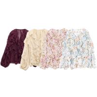 2025 Loose Floral Long Sleeve with Decorative Layered V-Neck Summer Novelty Simple Temperament Shirt for Women - details 1