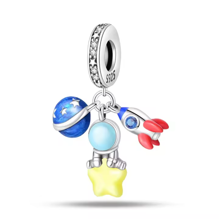Cuentas de cohete planetario de astronauta de viaje espacial de Plata de Ley 925, compatibles con pulsera Original Pandora, abalorios, regalo de joyería para mujer - 1