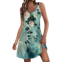 Vestido de verano sin mangas con cuello en V y bolsillos para mujer, estilo bohemio, informal, con estampado - details 3