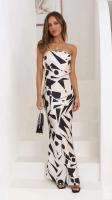 Vestido de Tubo Delgado con Estampado de Blanco y Negro Vestido de Fiesta Sexy sin Mangas para Mujeres - details 0