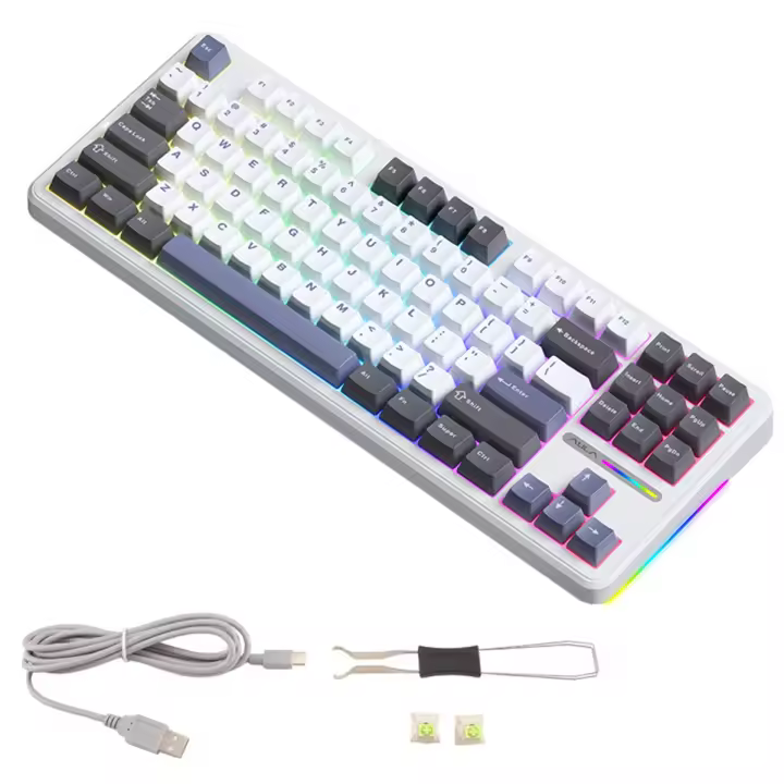 Aula-Teclado mecánico inalámbrico F87pro, dispositivo de 87 teclas, de intercambio en caliente, Bluetooth, 3 modos, PBT, para juegos de ordenador, C - 1