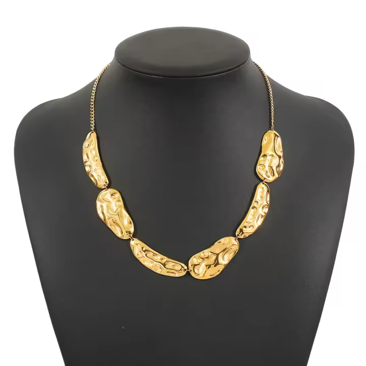 Collar de acero inoxidable de 14k con diseño irregular plisado personalizado, cadena de clavícula geométrica de forma simple especial. - 1