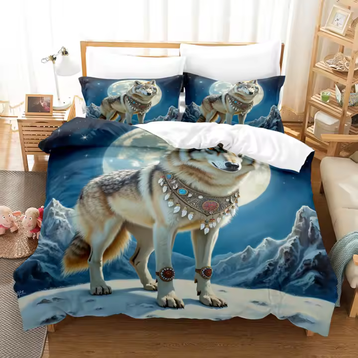 Juego de funda nórdica con estampado Digital de lobo atrapasueños, ropa de cama suave hipoalergénica y transpirable para dormitorio y habitación de invitados - 1