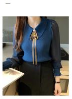2025 otoño mujer gasa Patchwork suéter manga linterna cuello vuelto jersey con botones mujer Oficina señora suéter invierno - details 9