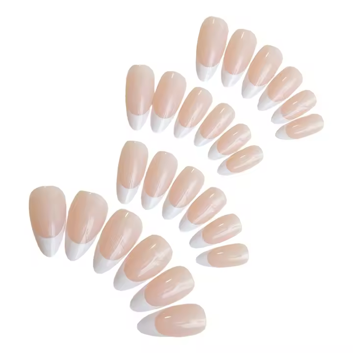 24PCS, uñas postizas francesas desnudas con punta blanca, aplicar, fácil de quitar, para uso diario y fiestas - 1