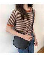 Camiseta de manga corta a rayas para mujer, novedad de verano, versión coreana, Top holgado Retro con ajuste en contraste y cuello redondo, moda informal para mujer - details 4