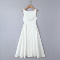 Vestido midi largo sin mangas para mujer, elegante con diseño sin espalda, cuello redondo, cinturilla, corte en A, ideal para fiestas y verano - details 4
