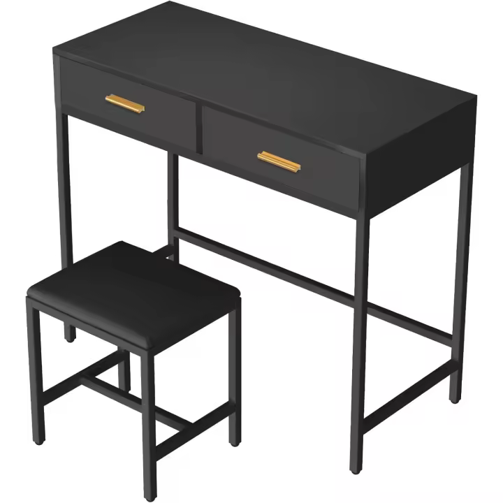 Maquillaje, Tocadores Maquillaje Morno Taburete, Mesa Maquillaje 2 Cajones, Blanco H1302 - 1