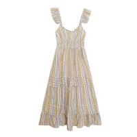 Vestido de tirantes con volantes dulce y femenino para comercio exterior, vestido Midi ajustado de cintura alta con forro para verano - details 3
