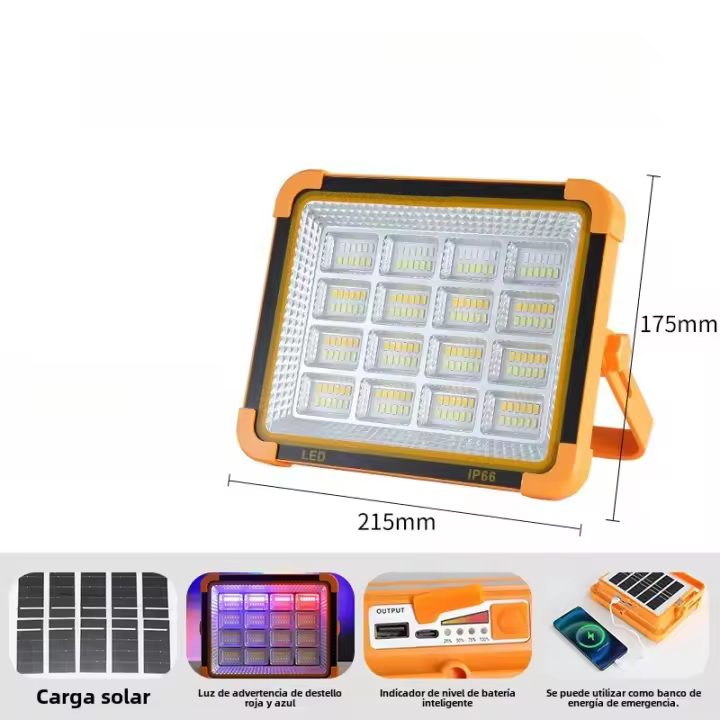 Diseño de 16 paneles de 21,5 cm x 17,5 cm 5000W Foco LED Recargable, Luz de Trabajo Portátil USB de 5 Modos, Banco de Energía, Luz de Trabajo LED Solar Impermeable para Exteriores para Acampar, Jardín, Pesca, Garaje, Emergencia - 1