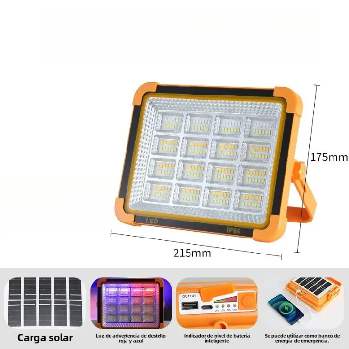 Diseño de 16 paneles de 21,5 cm x 17,5 cm 5000W Foco LED Recargable, Luz de Trabajo Portátil USB de 5 Modos, Banco de Energía, Luz de Trabajo LED Solar Impermeable para Exteriores para Acampar, Jardín, Pesca, Garaje, Emergencia - 1