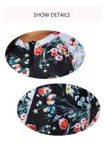 Traje de baño de una pieza con estampado floral de manga larga, traje de buceo con cierre frontal con cremallera y cuello alto - details 6