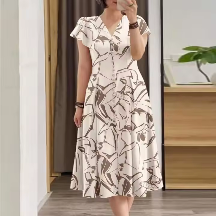 Vestido de Verano Elegante ZANZEA Cuello en V Midi Estampado Casual Moda Bohemia para Mujeres - 1