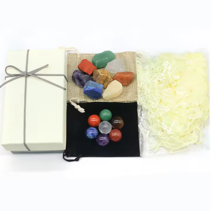 Bolas redondas de piedra áspera de cristal de 7 Chakras, juego de caja de regalo, Reiki, energía curativa, piedras preciosas, meditación, Mineral, coleccionables, decoración del hogar - 1